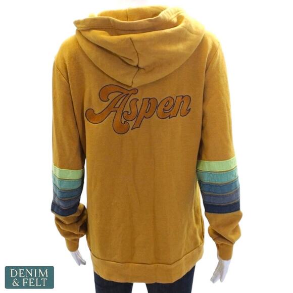 Aviator Nation Aspen Zip Hoodie Mustard Yellow Striped Sleeves Size Large RARE!! - Picture 1 of 15